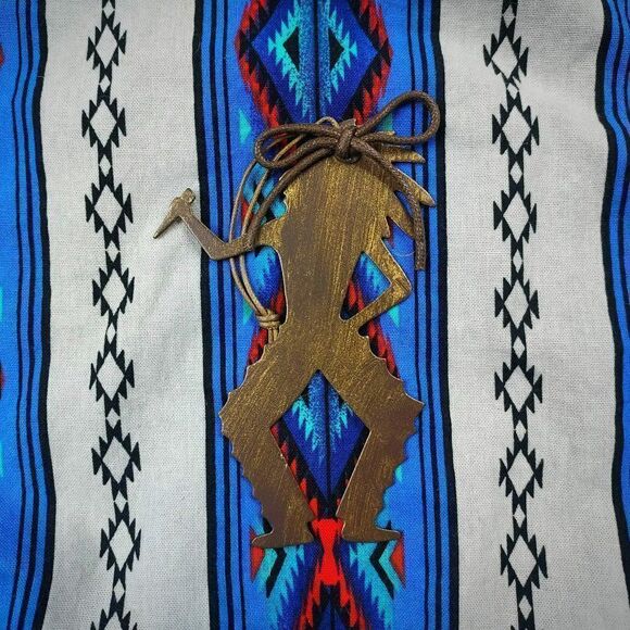 1990s RUSTIC Metal Christmas Ornament NATIVE AMERICAN Southwest Vintage Tex-Mex - Picture 1 of 3